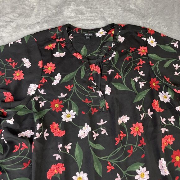 Torrid Blouse Womens 5X Black Floral Split Neck Short Sleeve Tunic Plus Boho - Picture 6 of 13